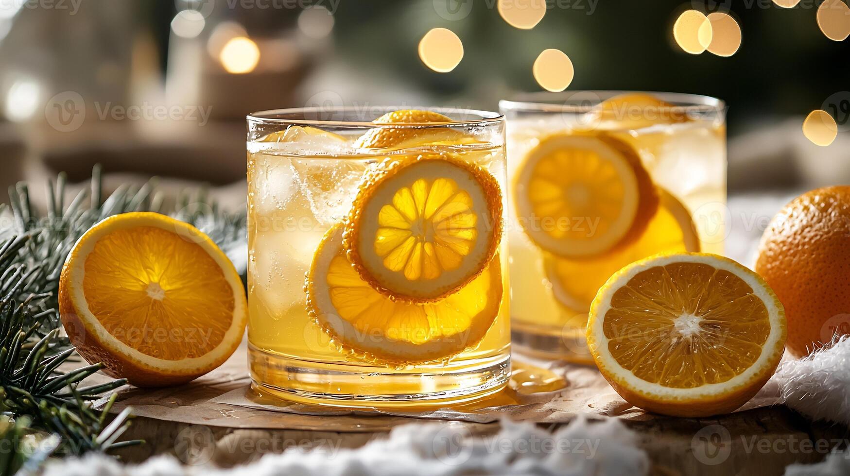 Two glasses of orange juice with slices of oranges photo