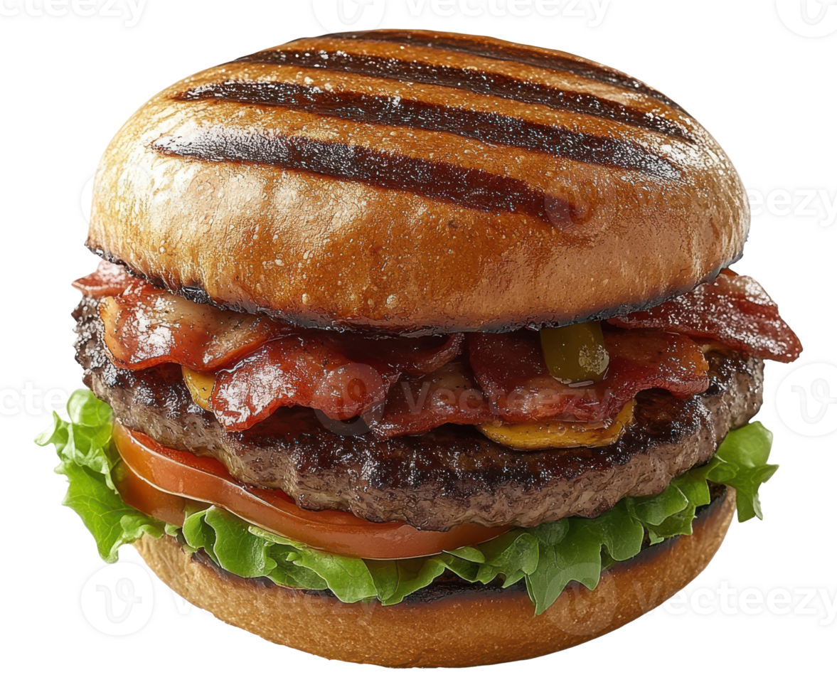 Burger with Bacon and Vegetables on a Transparent Background Image png