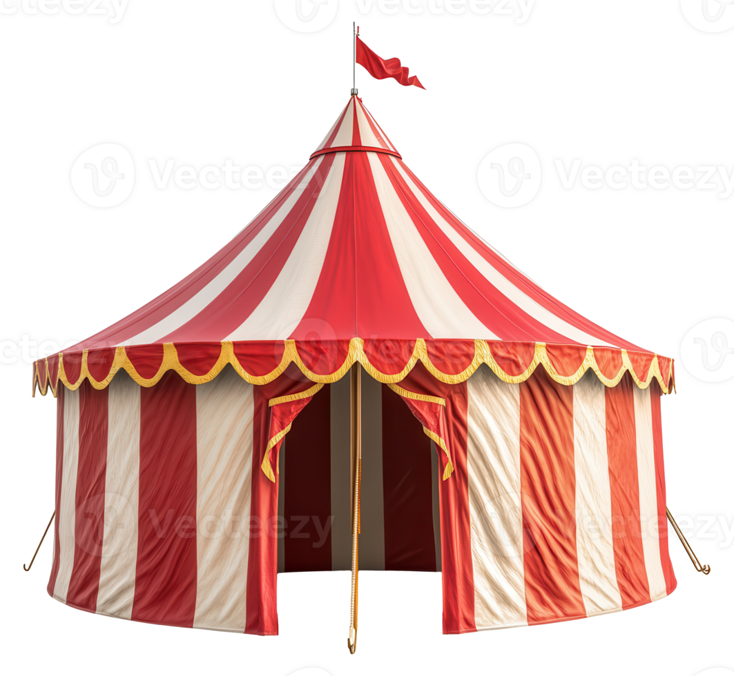 Circus Big Top Tent with Red and White Stripes on a Transparent Background Image png