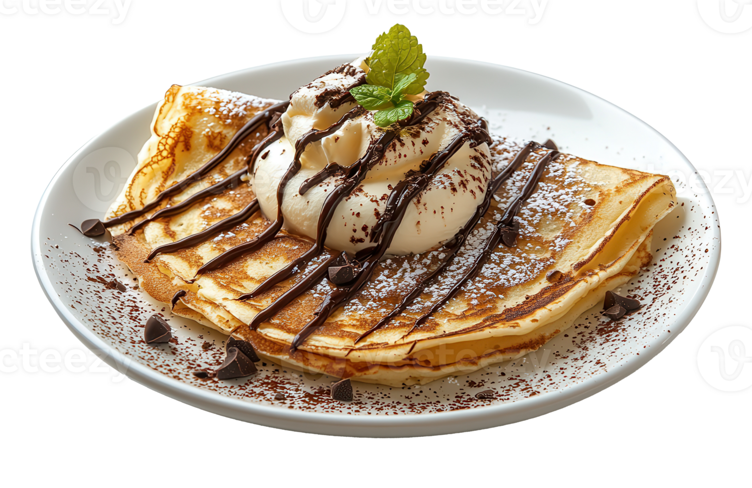 Delicious Crepe Stack with Whipped Cream Topping on Transparent Background png