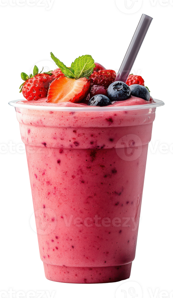Berry Smoothie in a Plastic Cup on a Transparent Background Image png