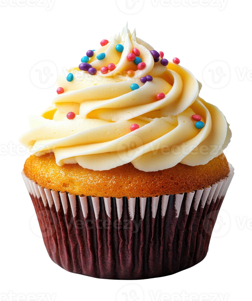 Cupcake with Swirled Frosting and Sprinkles on a Transparent Image png