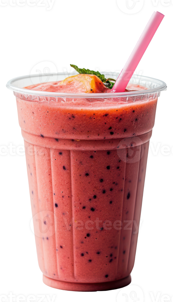 Fresh Mixed Berry Smoothie in a Clear Plastic Cup on a Transparent Background Image png