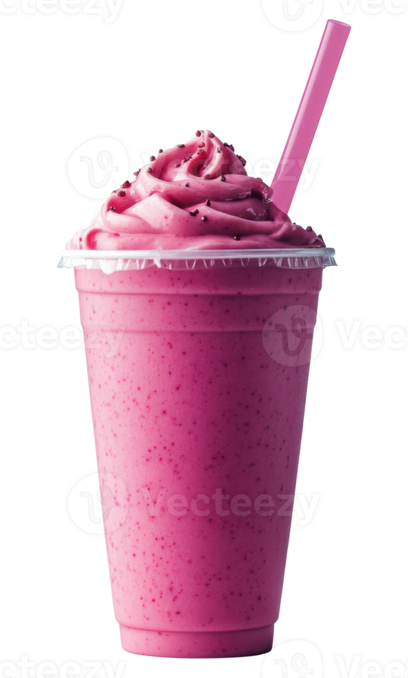 Pink Smoothie in a Clear Plastic Cup with Straw on a Transparent File png