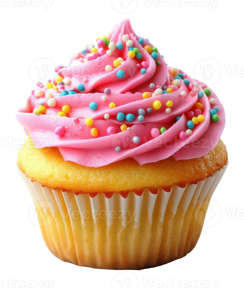 Cupcake with Pink Frosting and Sprinkles on a Transparent Image png