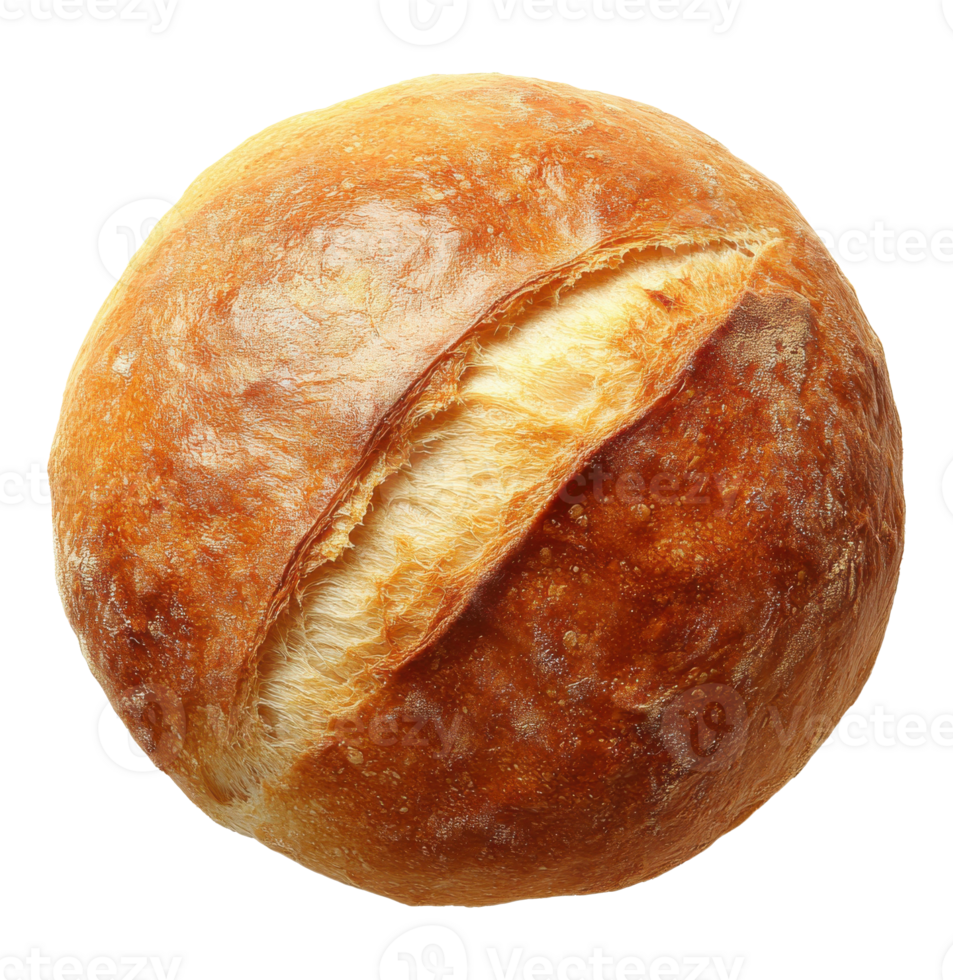 Round Loaf of Fresh Baked Bread on a Transparent Background, Image png
