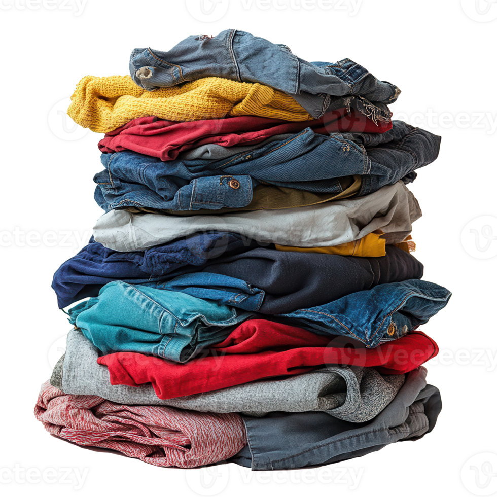 Tall Pile of Folded Clothes on a Transparent Background, Image png