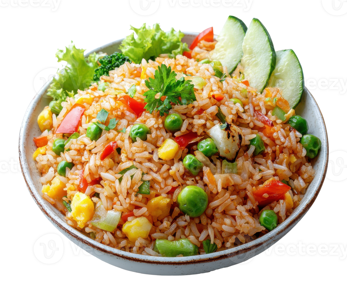 Fried Rice with Vegetables in a Bowl on a Transparent Image png