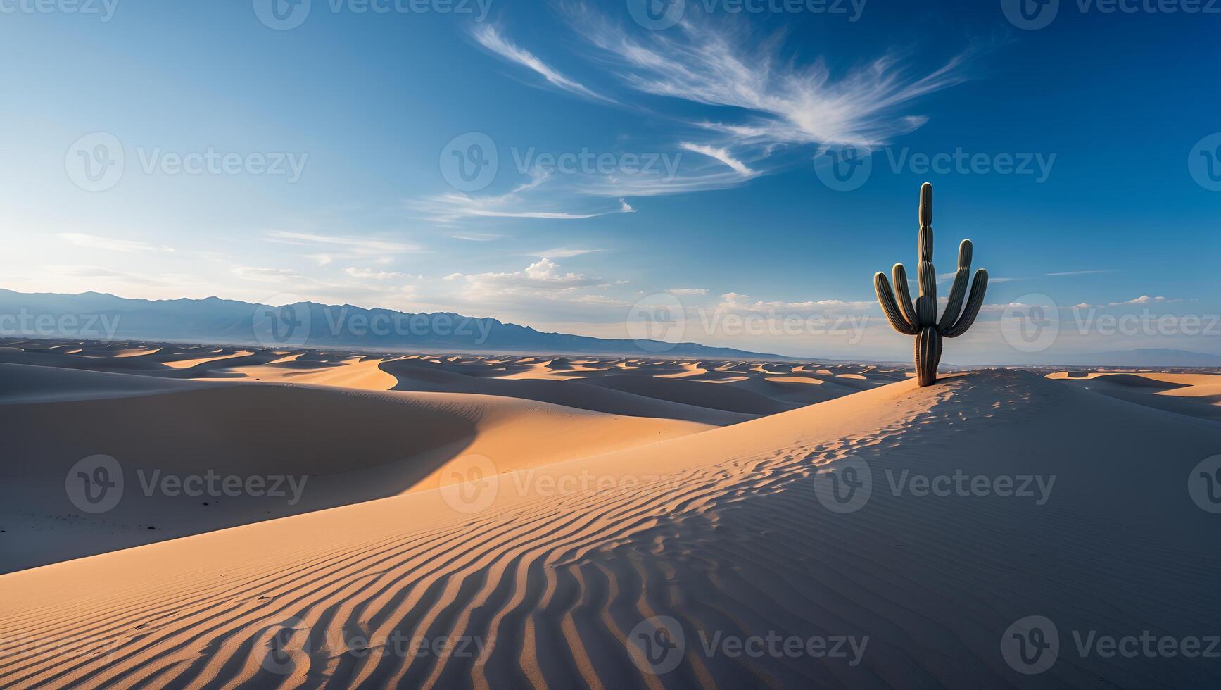 Cactus Standing Tall on Desert Sand Dune Under Blue Sky photo