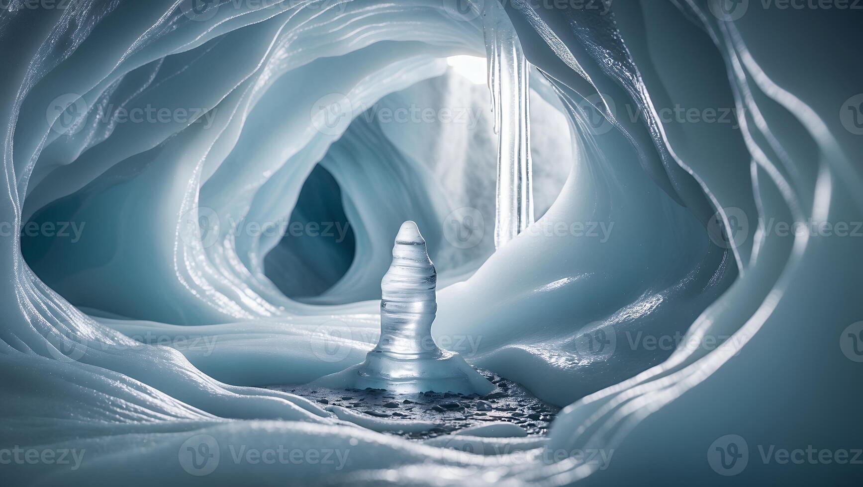 Exploring a Magnificent Ice Cave Formation with Dazzling Blue Hues photo