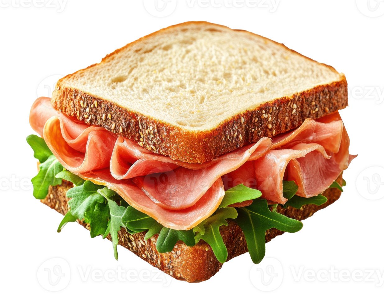 Ham Sandwich with Arugula on Transparent Background Image png