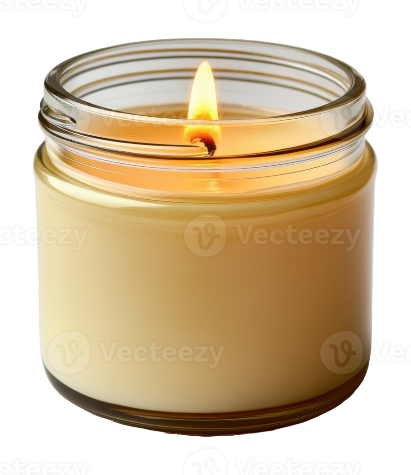 Candle in a Glass Jar with Flickering Flame on Transparent Image png