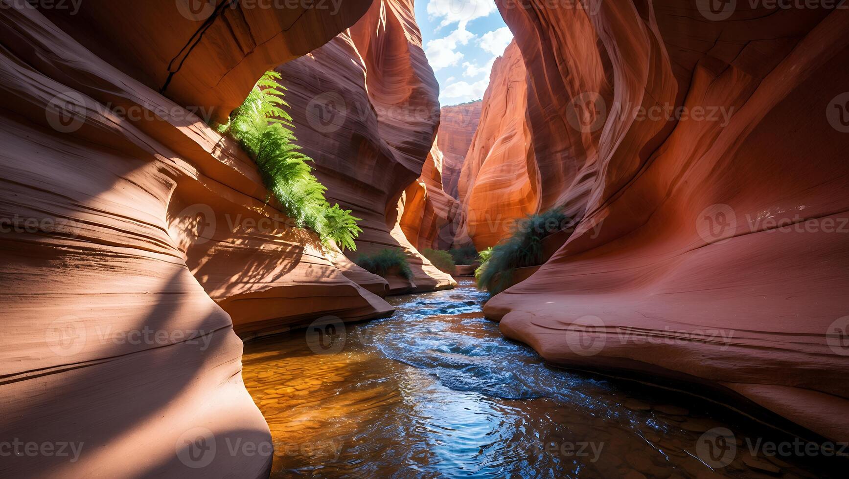 River Flowing Through a Deep Canyon with Red Rock Walls photo