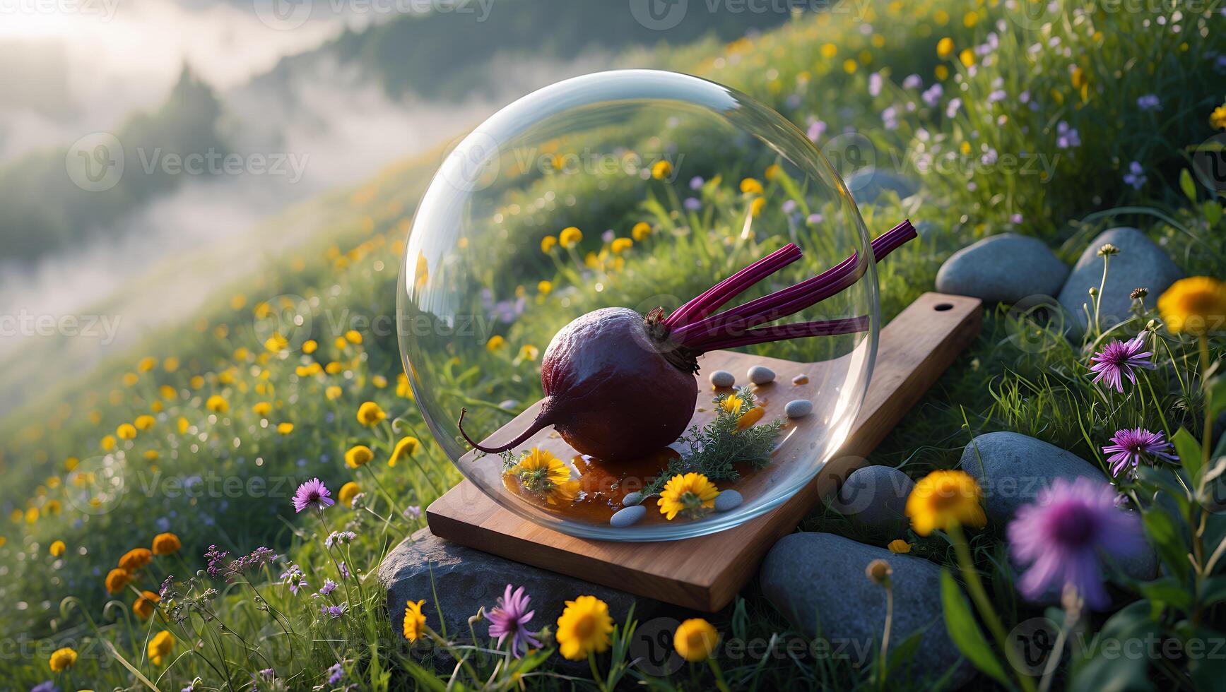 Beetroot in a Glass Globe on a Meadow Cutting Board photo