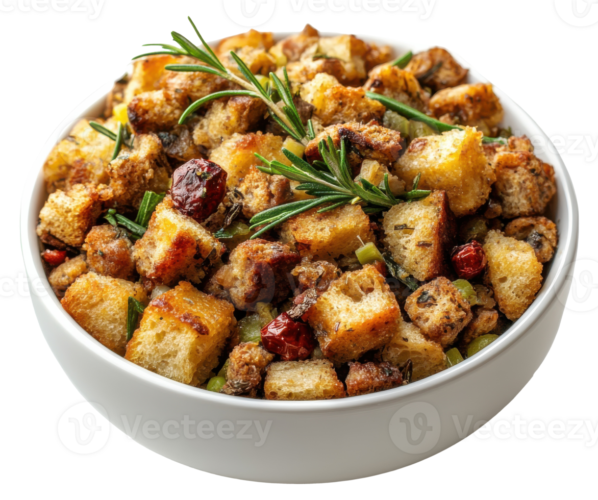 Stuffing Dish with Rosemary in White Bowl on Transparent Background Image png