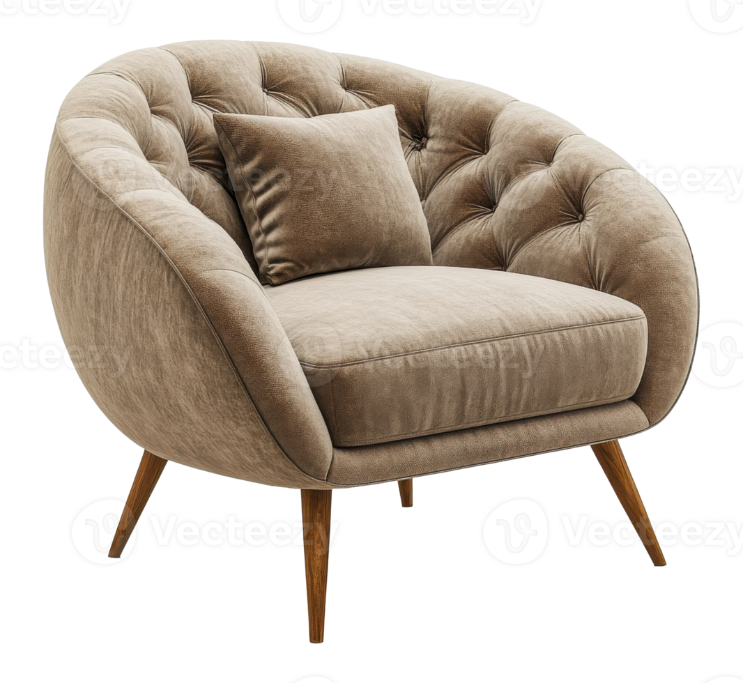 Upholstered Tub Chair with Button Tufting and Cushion on a Transparent Background Image png