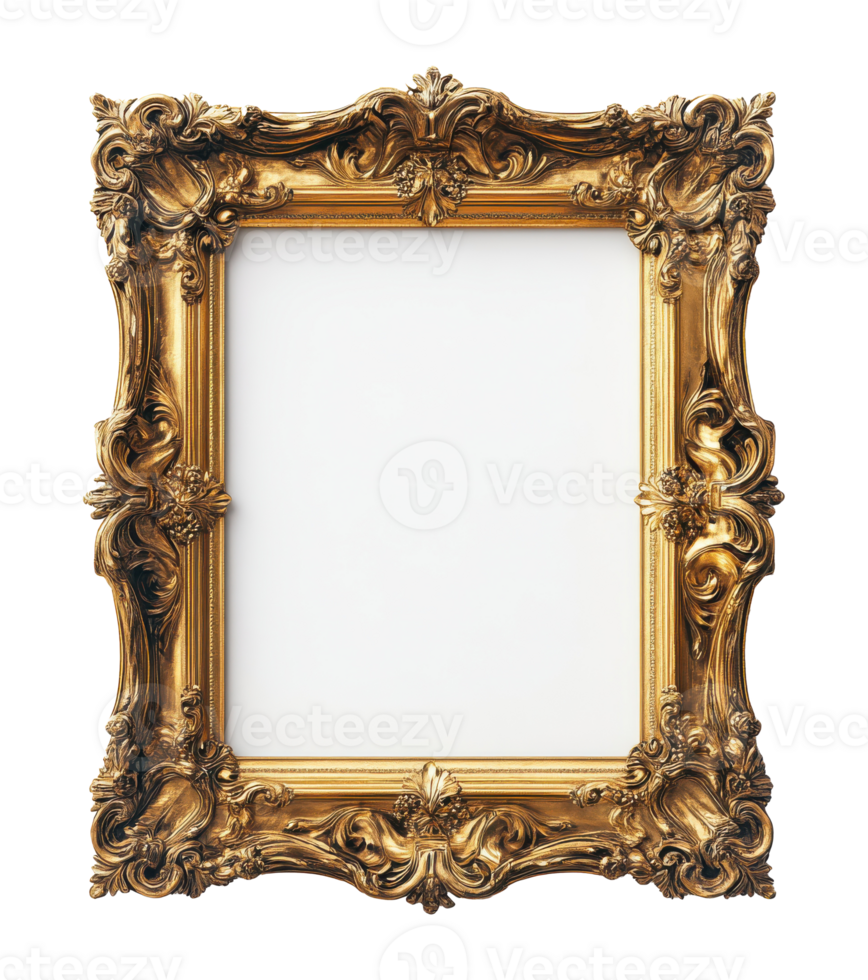 Ornate Baroque Gold Frame with Empty Center on a Transparent File png