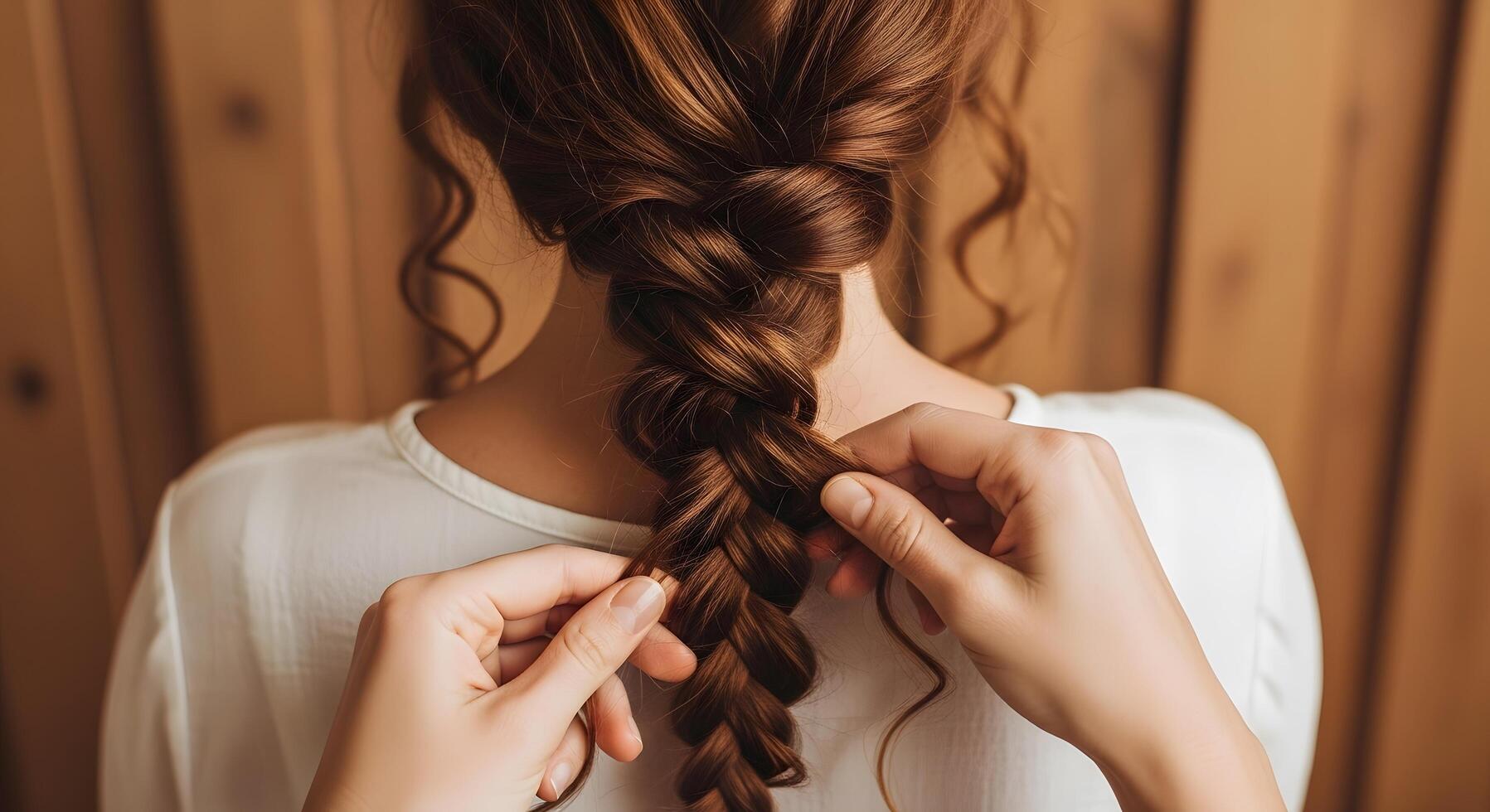 Elegant Braided Hairstyle A Close-Up View of Brown Hair Being Braided photo