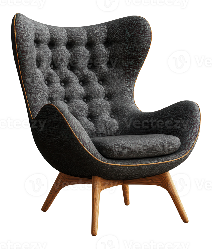 Upholstered Modern Wingback Chair with Wooden Legs on a Transparent Image png