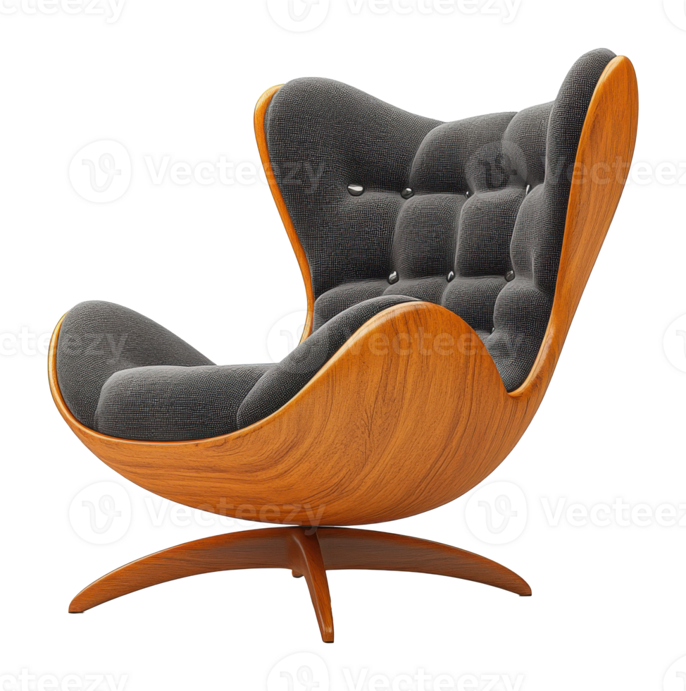 Chair of mid-century design with wood frame and soft upholstery on a transparent image png
