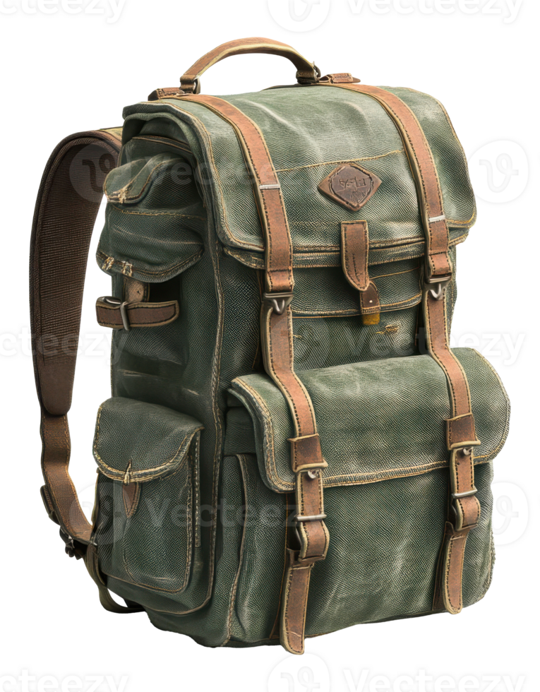 Canvas Backpack Rucksack with Leather Straps on Transparent Image png