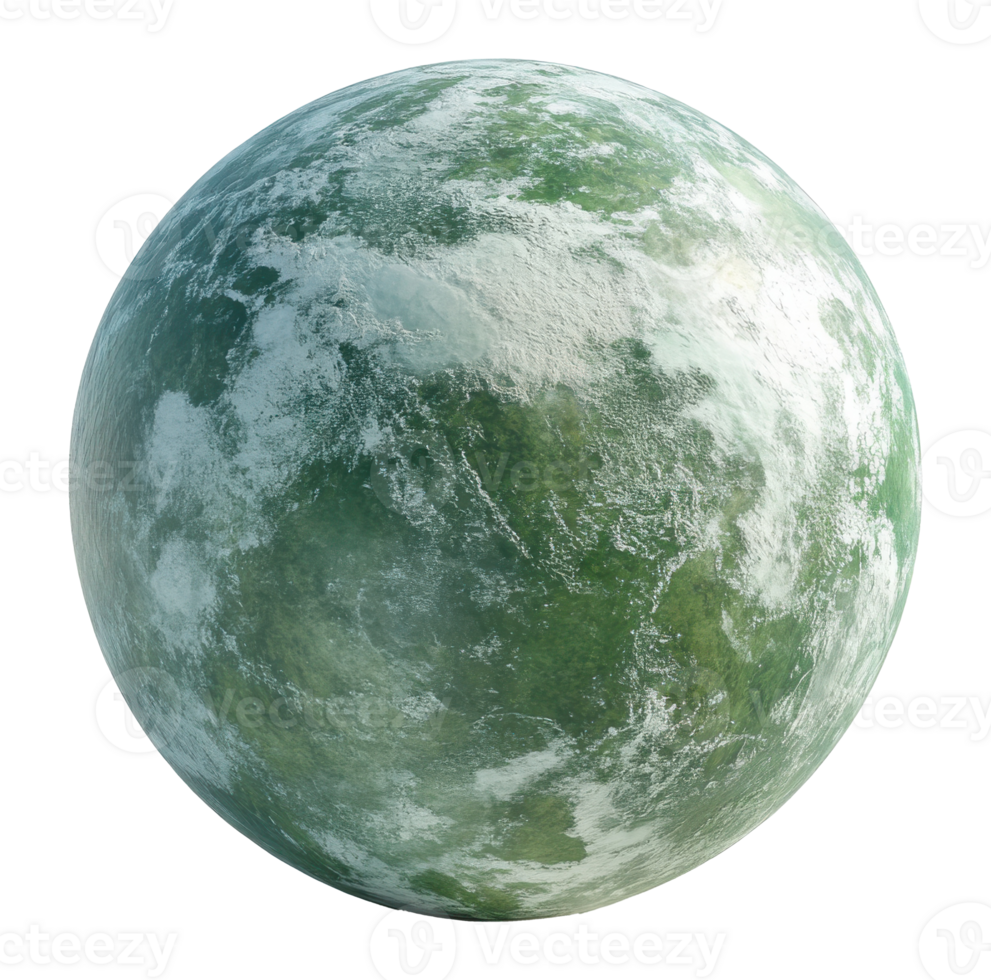 Full Green Planet with Cloud Coverage on a Transparent Image png
