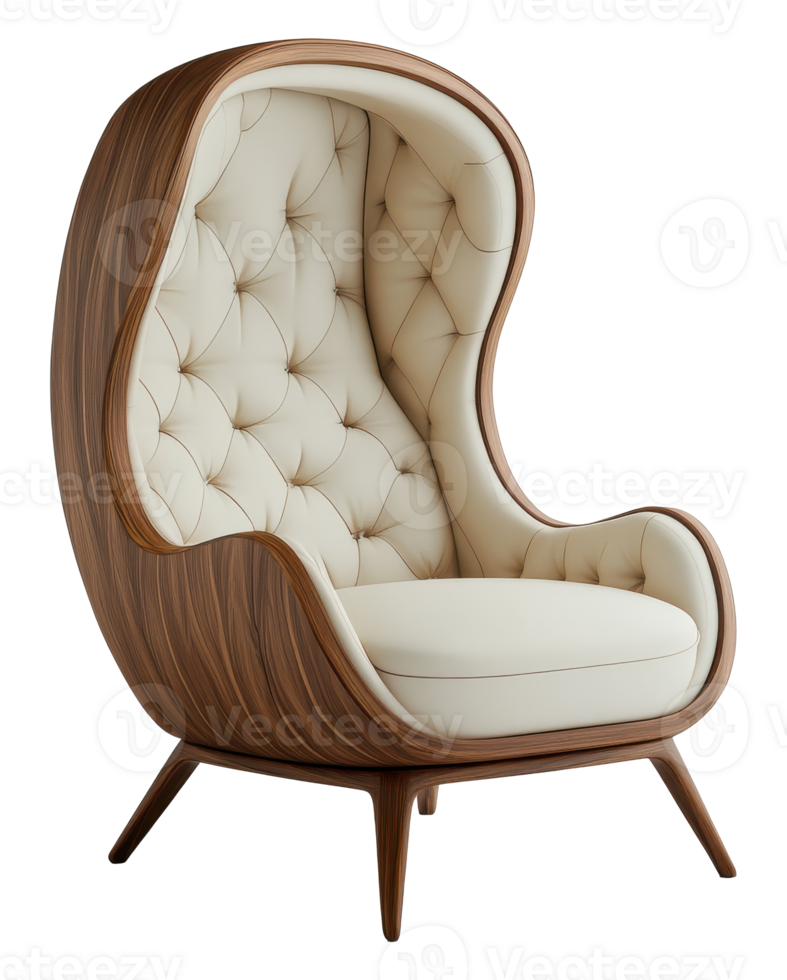 Wingback Style Armchair with Tufted Cushion on a Transparent Background, image png