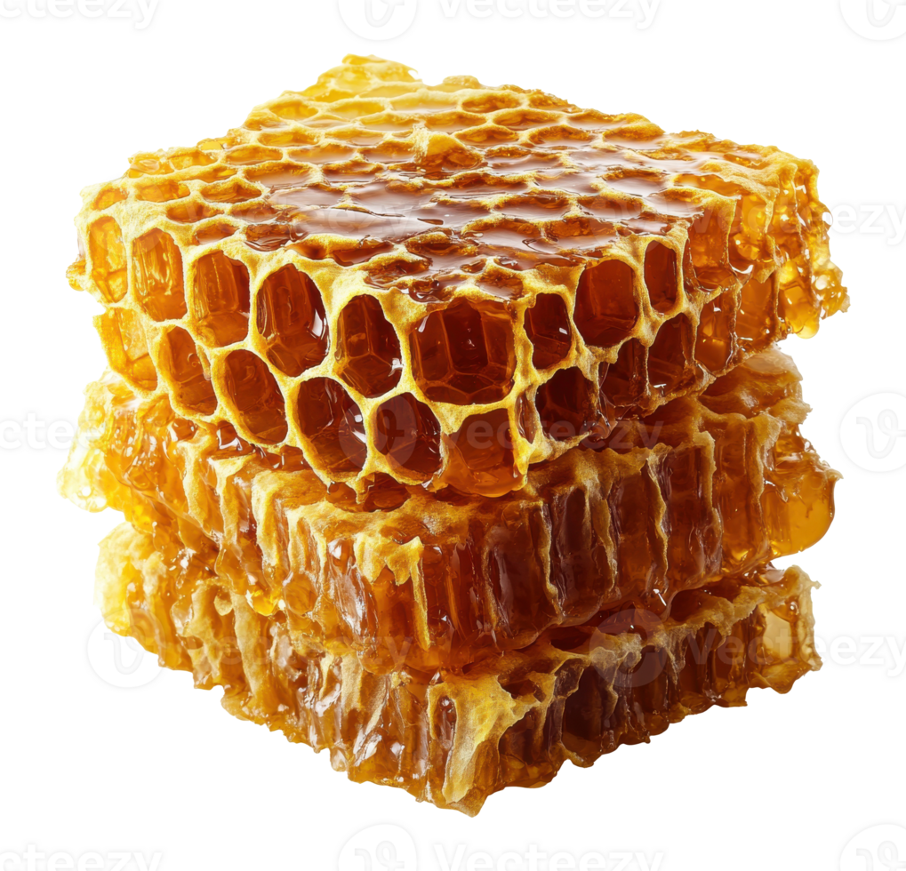 Stacked Honeycomb Pieces with Honey on a Transparent File png