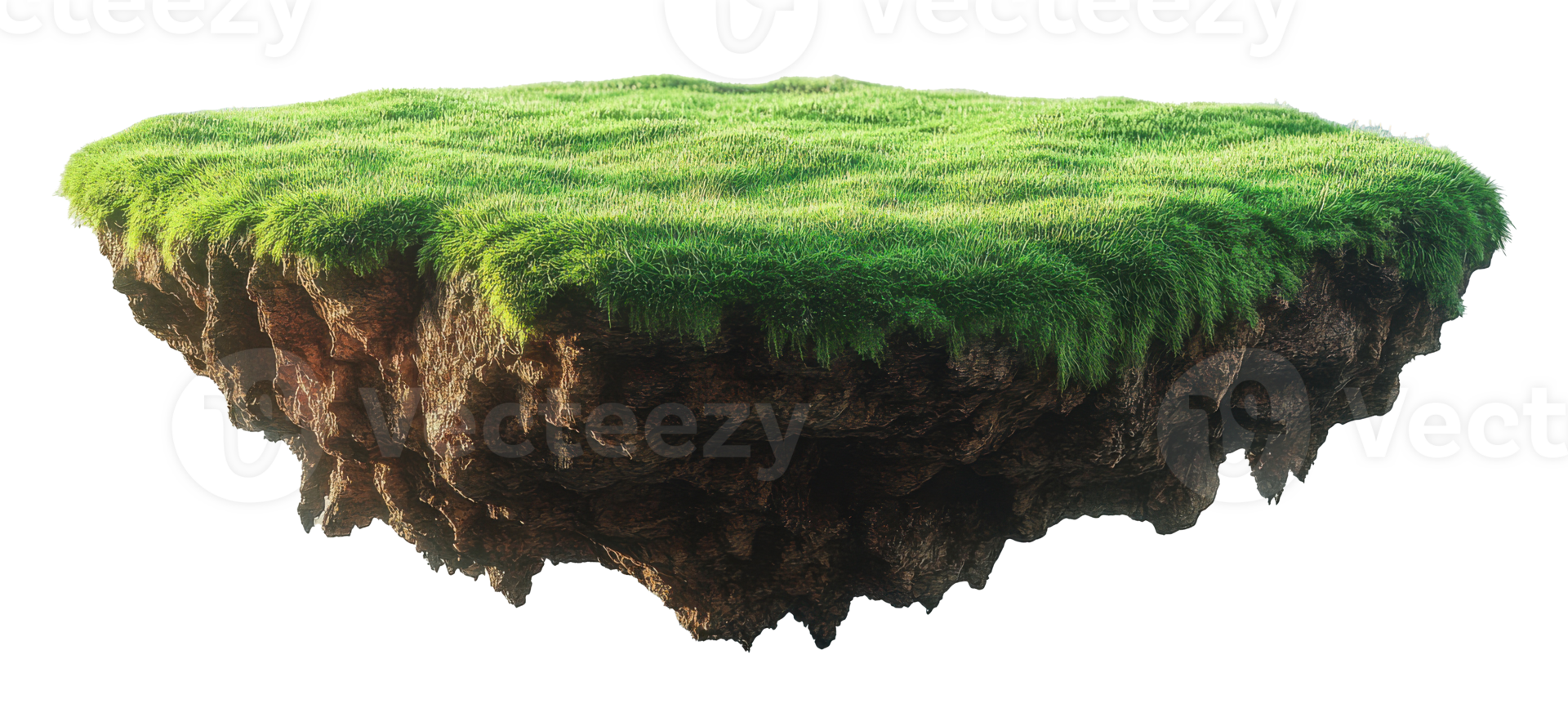 Floating Island with Lush Green Grass and Rocky Underside on a Transparent Image png