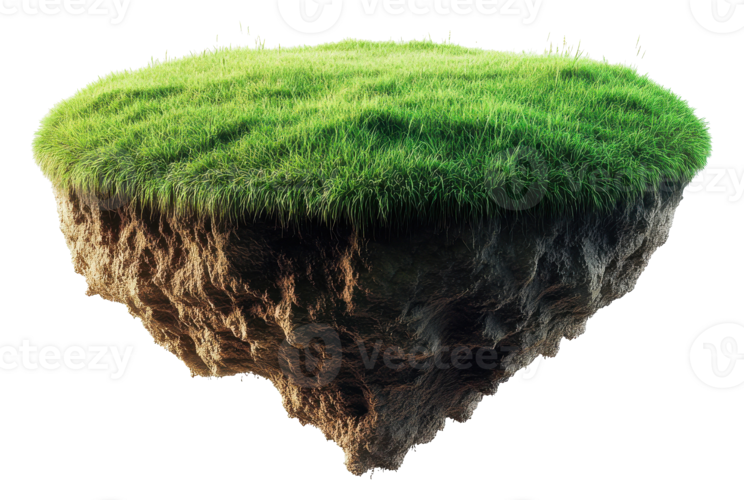 Floating grassy island image on a transparent background png