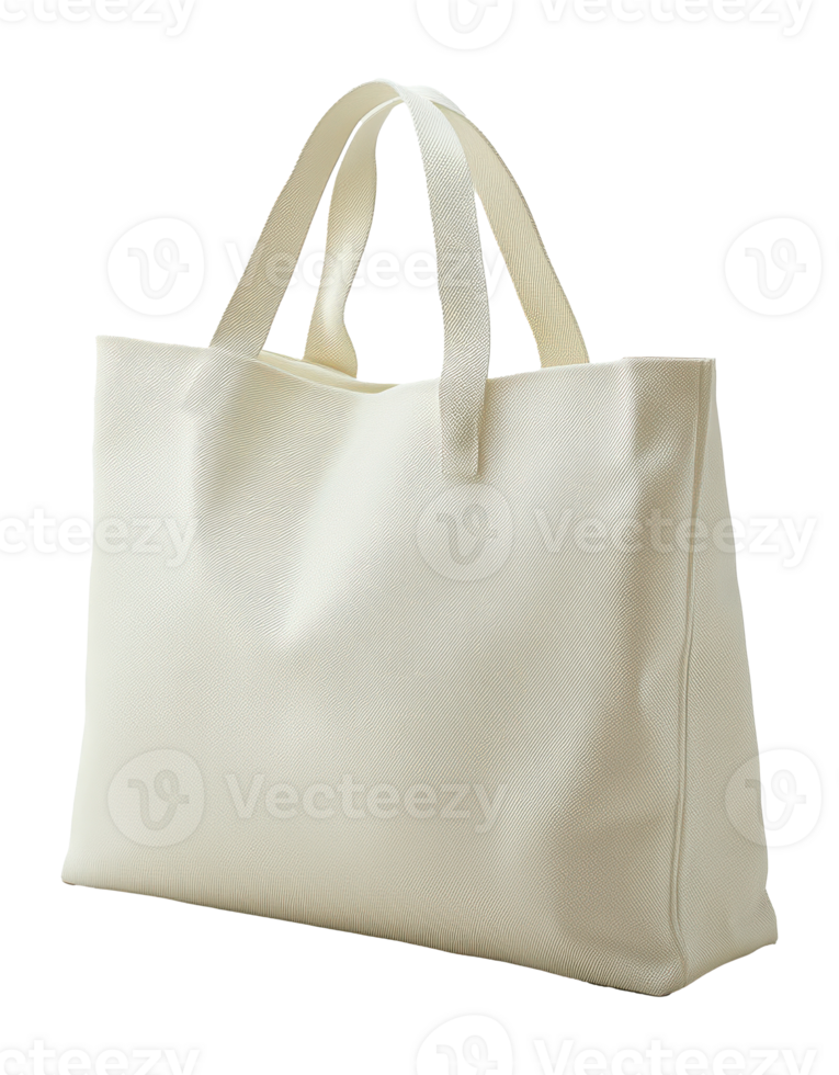Blank beige reusable shopping tote bag on a transparent background, image png