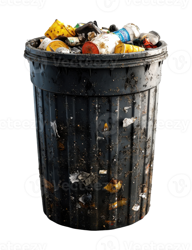 Overstuffed Garbage Container with Mixed Waste on a Transparent Image png