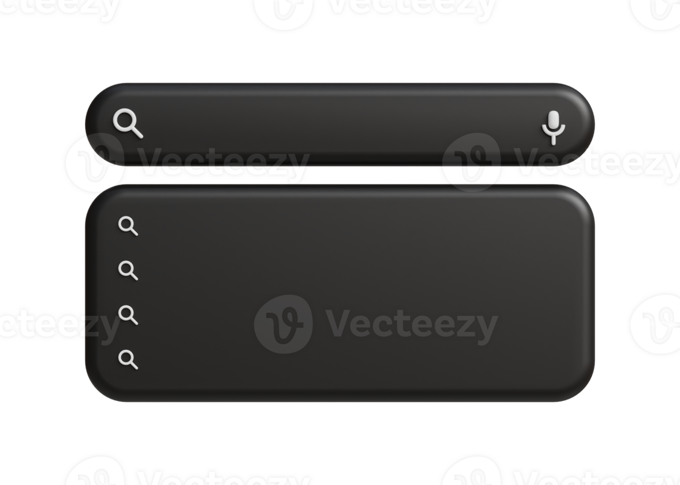 dark 3d search bar with voice input and search suggestions png