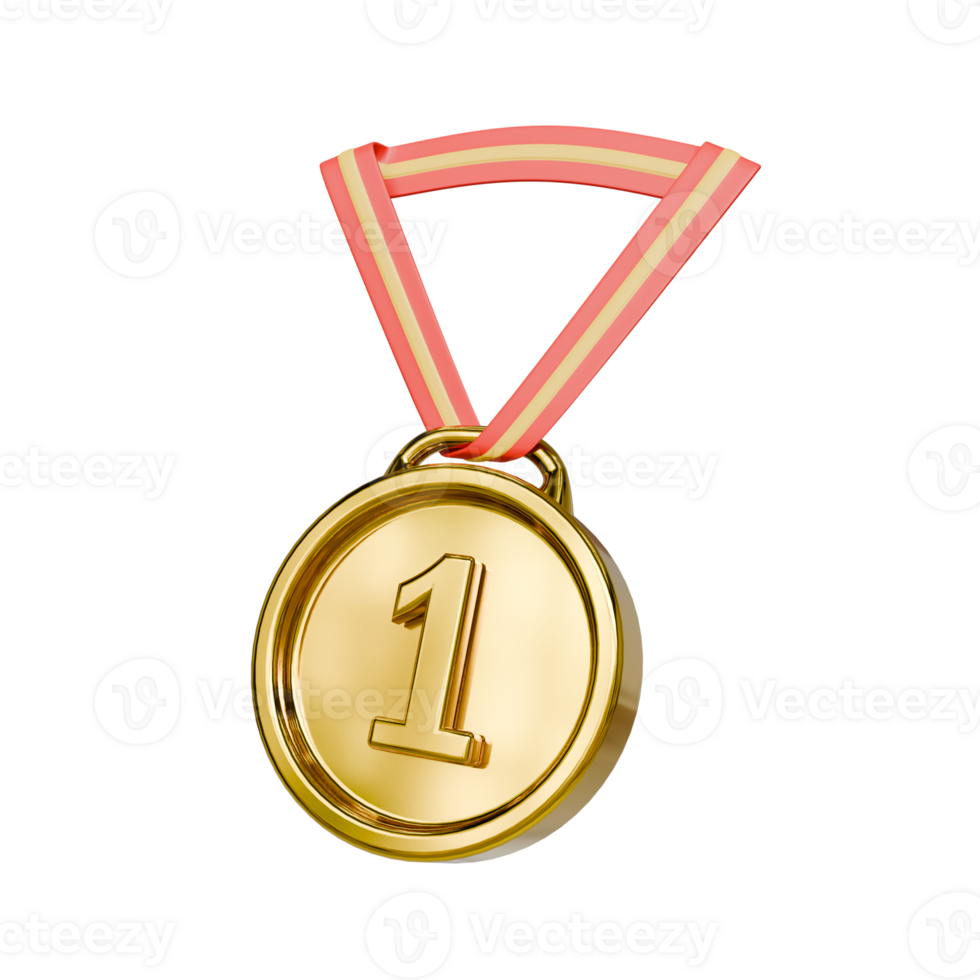 3d gold medal number 1 with red ribbon isolated png