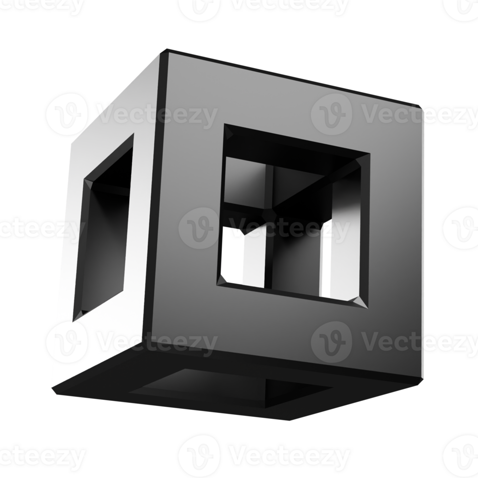 3d abstract icon black open cube frame png
