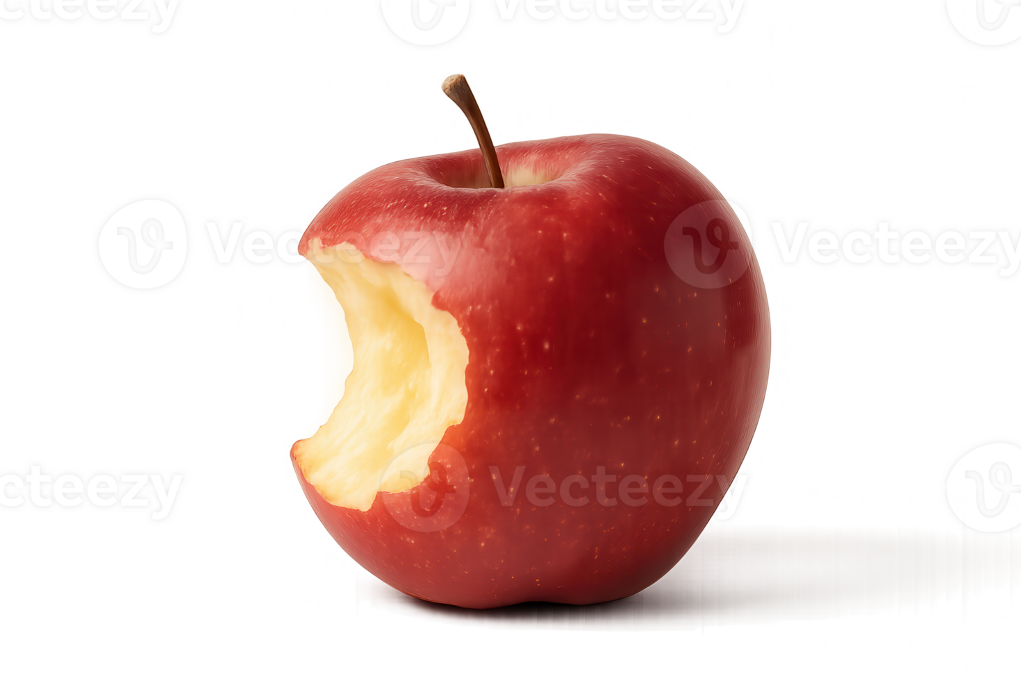 Red apple with missing bite on transparent background png