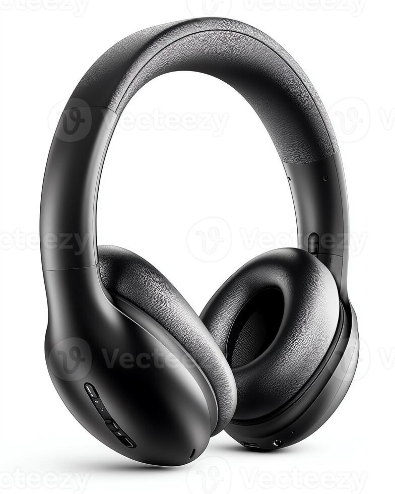 Sleek black wireless headphones design. photo
