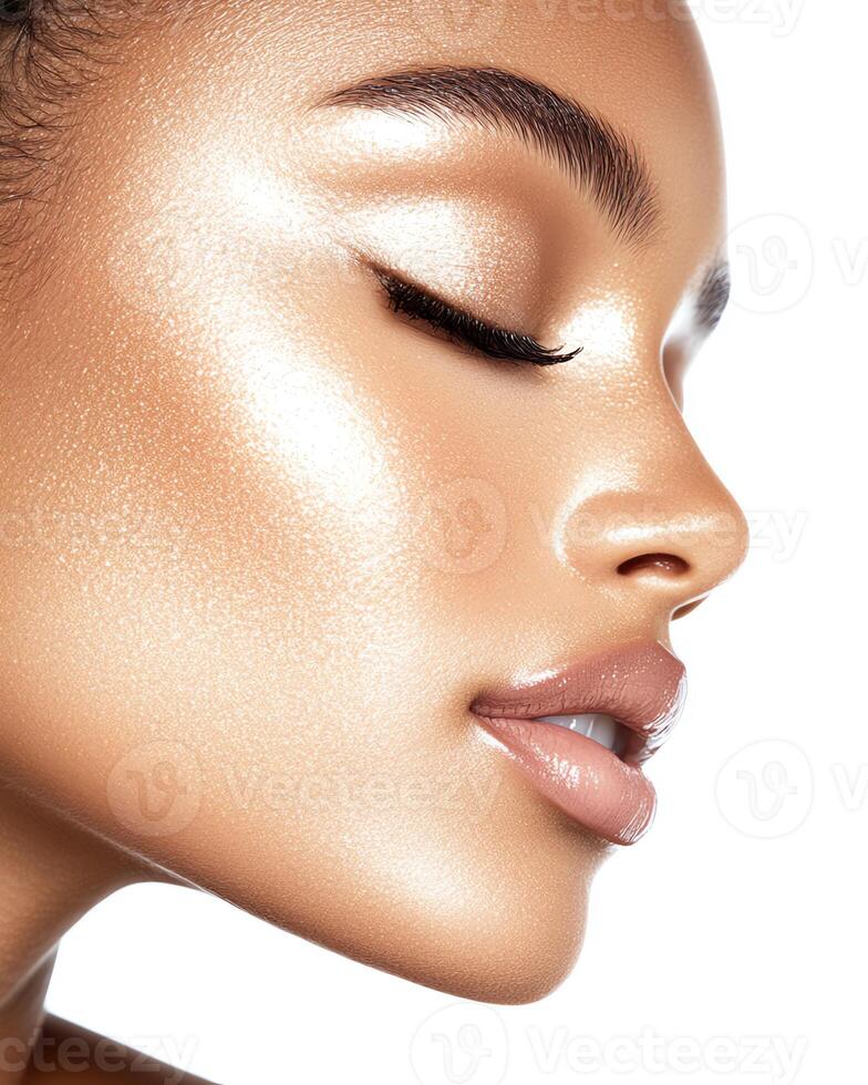 Close-up of a woman's radiant profile. photo