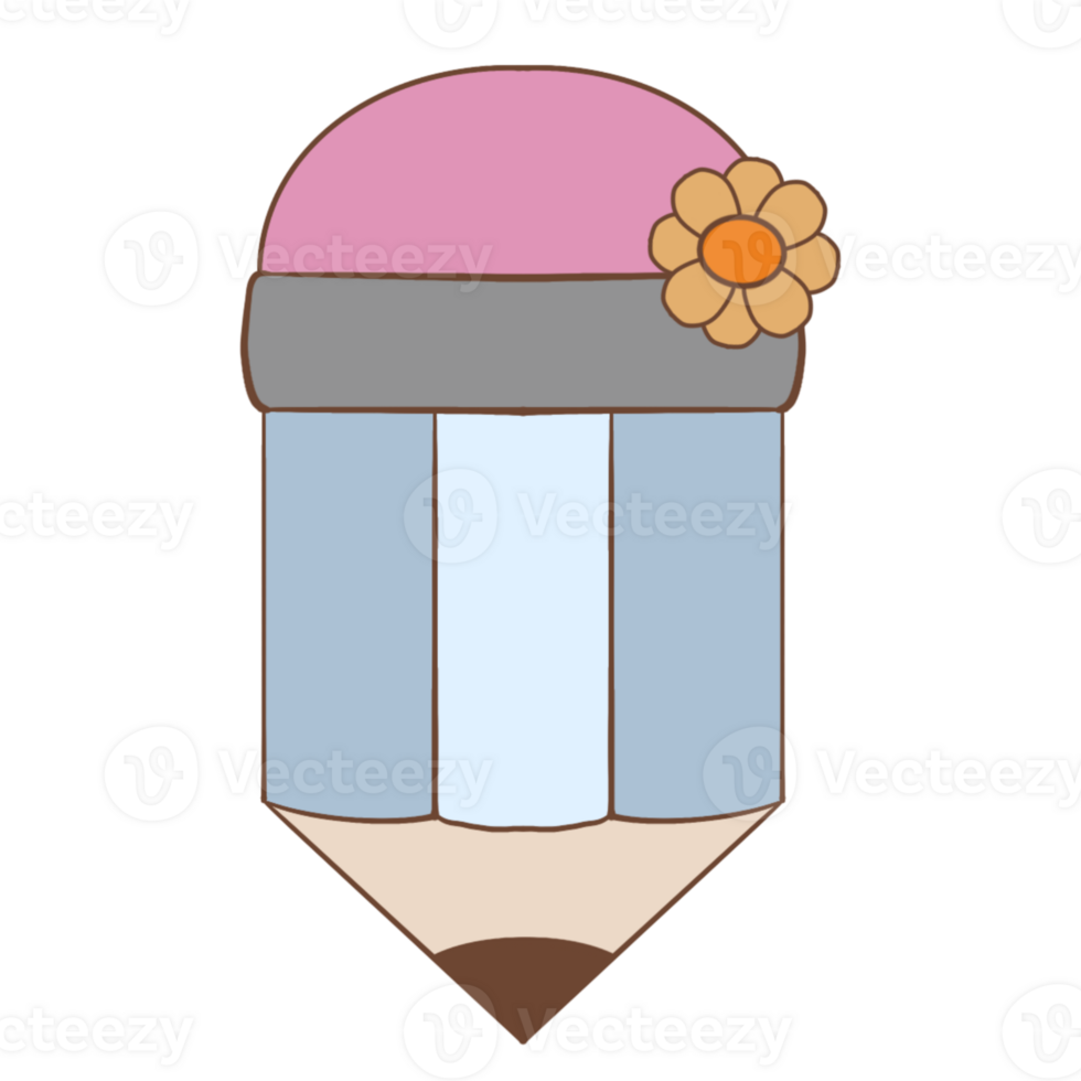 Cute pencil icon flat kawaii illustration. Suitable for back to school design png