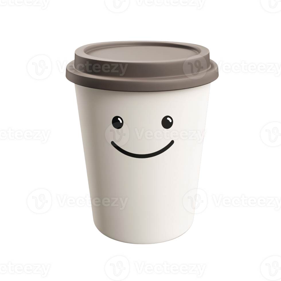 Cheerful coffee cup with a smiling face on a transparent background, conveying positive energy and a happy morning beverage concept png