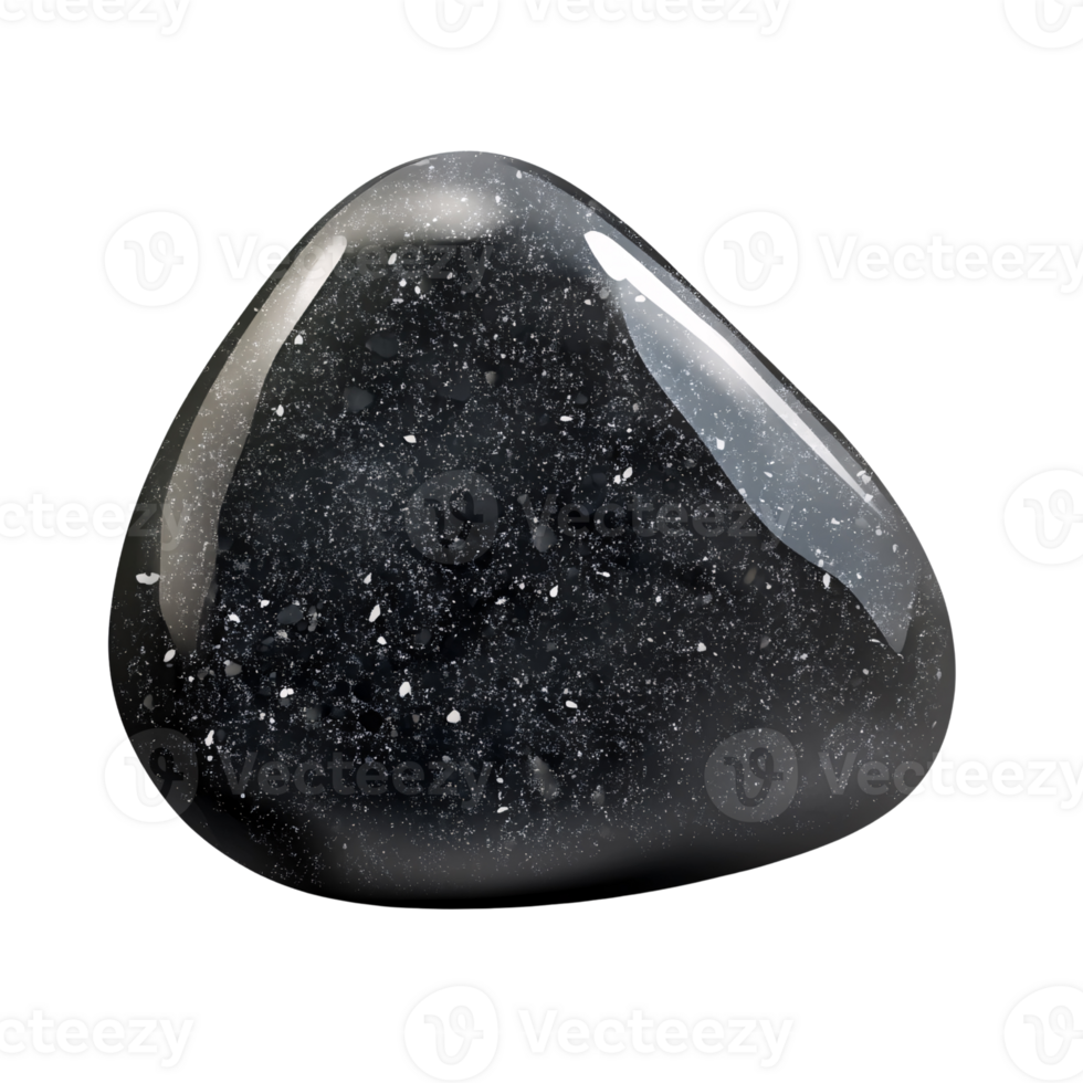 Polished Tumbled Stone Black Galaxy Andesine Labradorite Gemstone with Sparkling Inclusions on a Transparent Background Concept of Geology, Mineralogy, and Lapidary Arts png