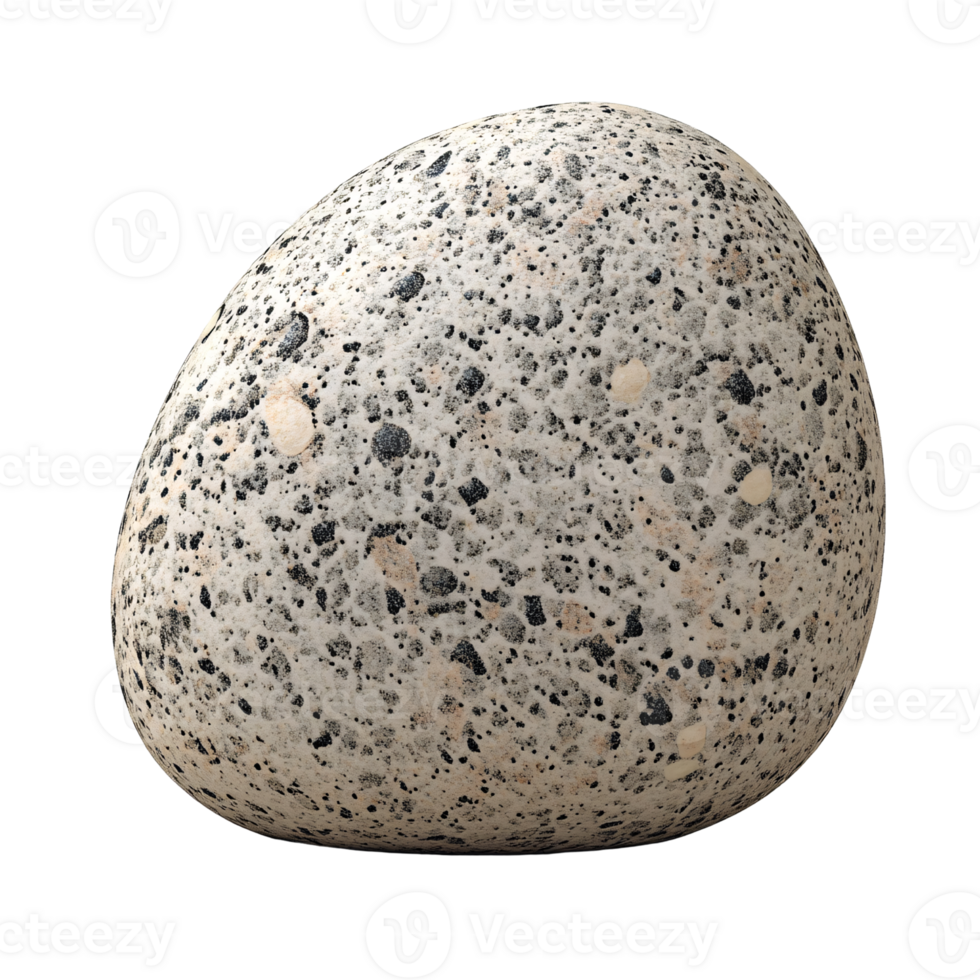 Closeup of speckled granite egg on a transparent background, showcasing unique stone texture and pattern for geology and design concepts png