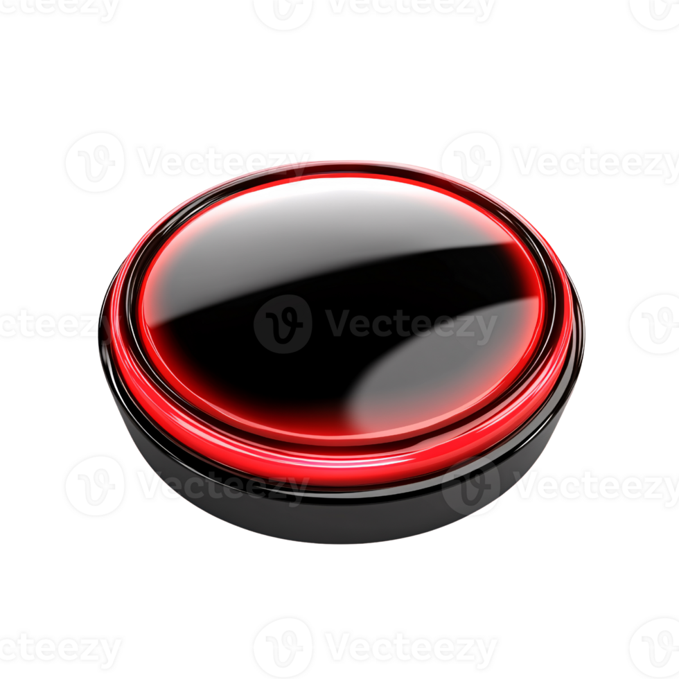 Glossy red button with black base on transparent background Concept of technology, user interface, and interactive design png