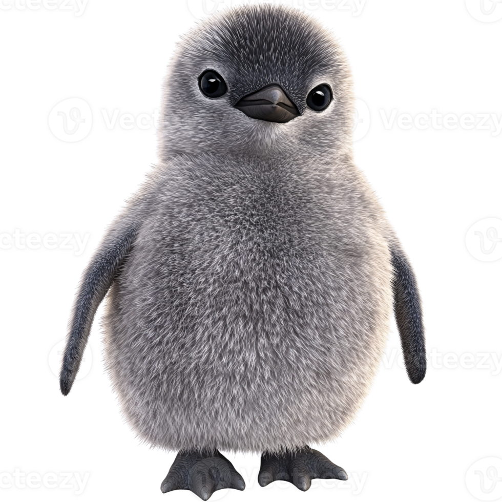 Adorable fluffy baby penguin chick standing on a transparent background, showcasing cute animal and wildlife concept png