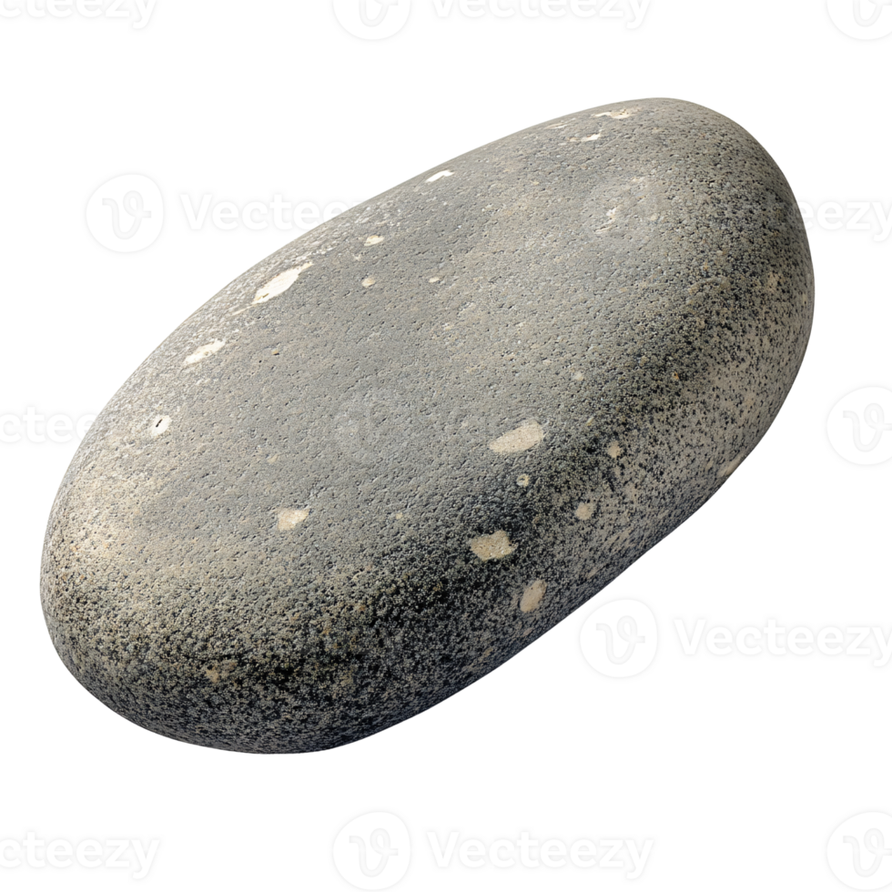 Smooth grey pebble stone with white spots on a transparent background Concept of nature, zen, and meditation png