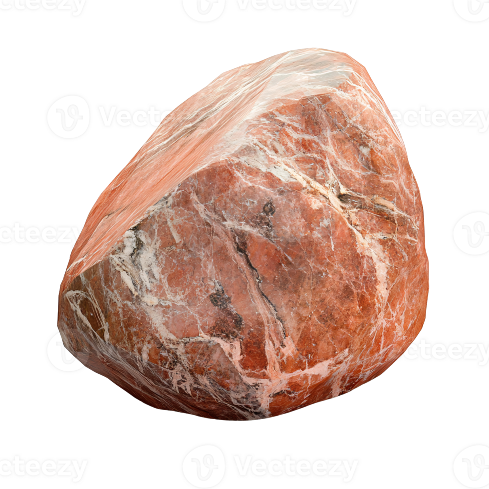Polished Red Marble Stone with White Veins on Transparent Background, a geological specimen showing natural patterns and textures for design elements png