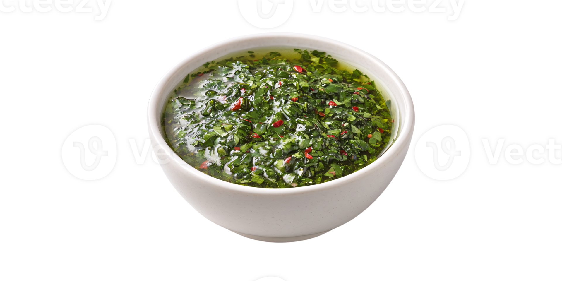 Fresh homemade chimichurri sauce in a white bowl, a vibrant green condiment with herbs and spices, perfect for grilling and adding flavor to meals png