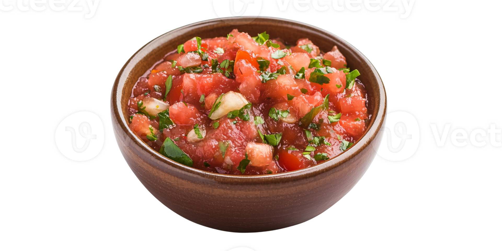 Fresh tomato salsa in rustic wooden bowl, vibrant and flavorful homemade dip with cilantro and garlic Concept of healthy eating, Mexican cuisine, and appetizer png