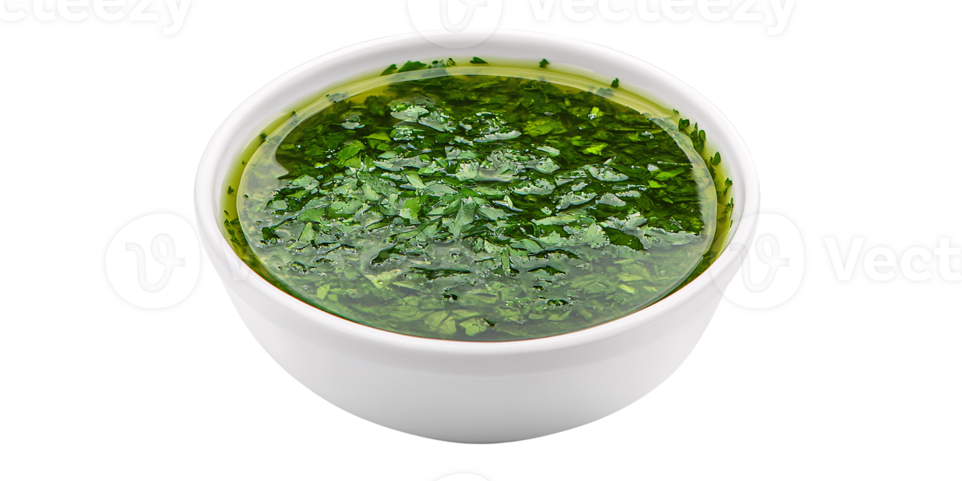 Fresh Chimichurri Sauce in White Bowl, a Vibrant Green Herb Sauce with Olive Oil, Perfect for Grilling and Enhancing Flavors Culinary Concept png