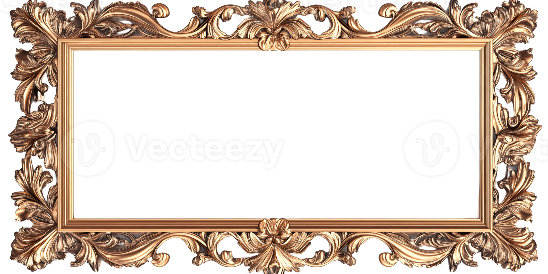 Ornate Gold Picture Frame with Floral Details, Empty Space for Art or Photography Elegant design for displaying memories and adding a touch of luxury png